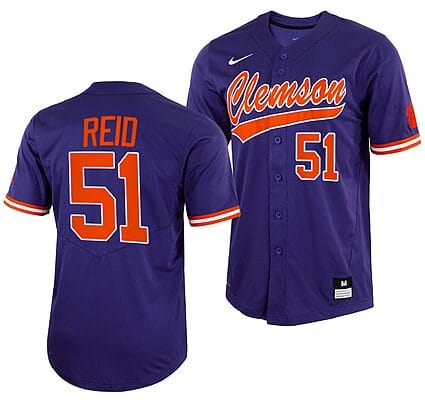 Rocco Reid Jersey #51 Clemson Tigers College Baseball Purple Full-Button