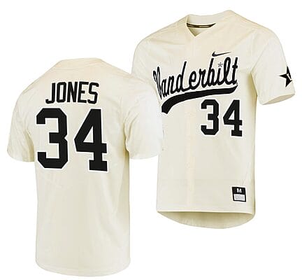Spencer Jones Jersey #34 Vanderbilt Commodores Baseball NCAA College Cream Alumni