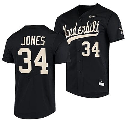 Spencer Jones Jersey #34 Vanderbilt Commodores Baseball NCAA College Black