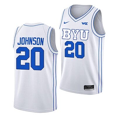 Spencer Johnson Jersey #20 BYU Cougars College Basketball White