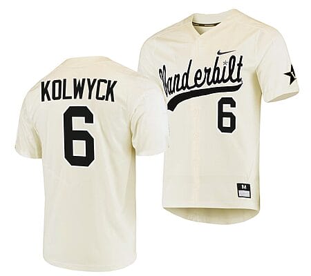 Tate Kolwyck Jersey #6 Vanderbilt Commodores College Baseball Replica Cream