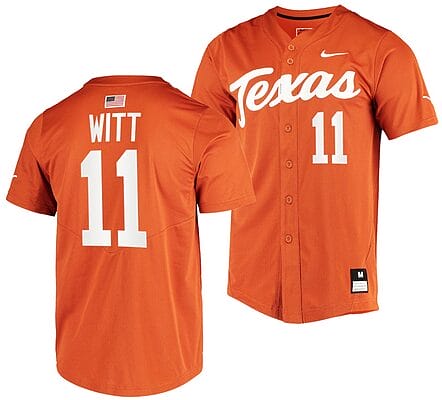 Tanner Witt Jersey #11 Texas Longhorns Baseball NCAA College 2023 MLB Draft Top prospects Orange