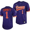 Tyler Corbitt Jersey #1 Clemson Tigers College Baseball Purple Full-Button