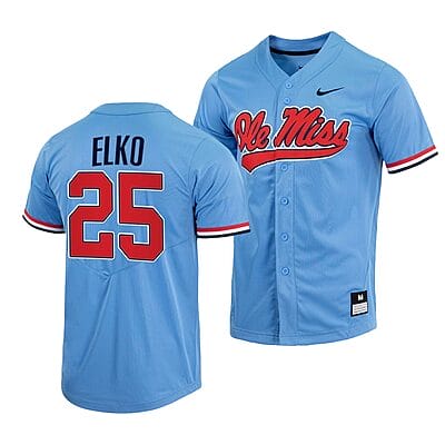 Tim Elko Jersey #25 Ole Miss Rebels College Baseball Full-Button Blue