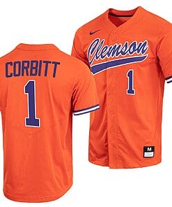 Tyler Corbitt Jersey #1 Clemson Tigers College Baseball Orange Full-Button