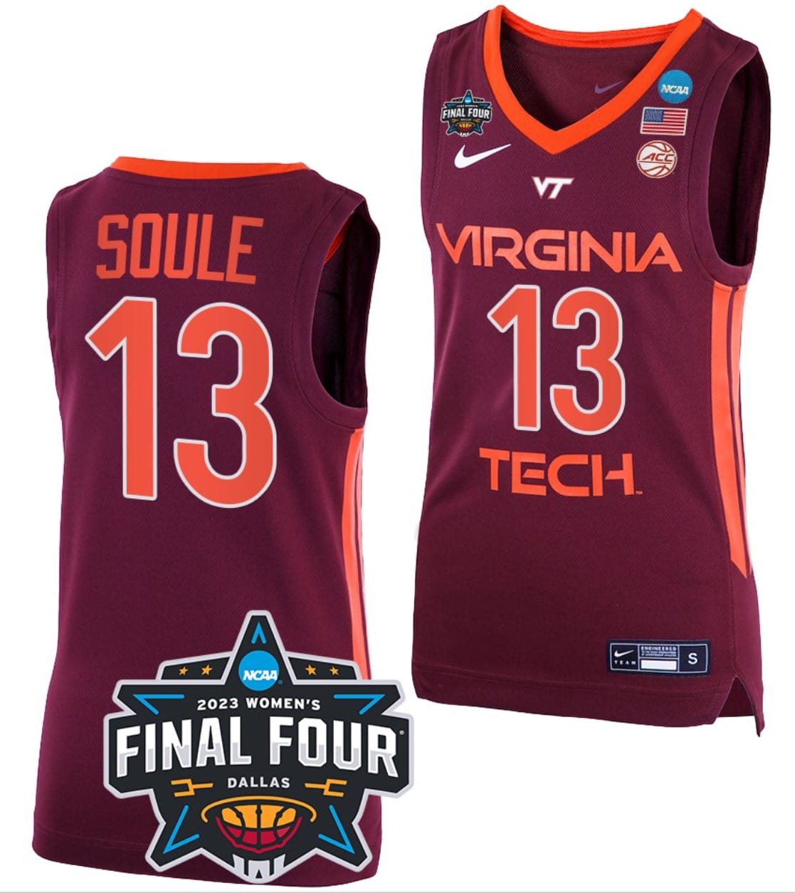 Taylor Soule Jersey #13 Virginia Tech Hokies College Basketball 2023 NCAA Final Four Maroon