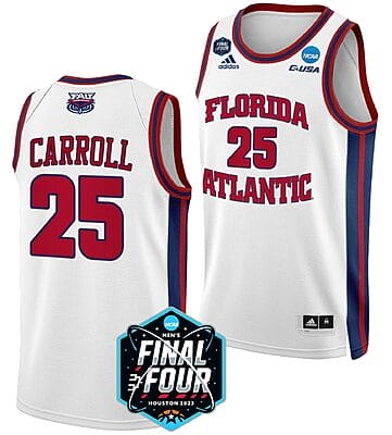 Tre Carroll Jersey #25 FAU Owls College Basketball 2023 NCAA Final Four White