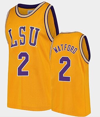 Trendon Watford Jersey #2 LSU Tigers College Basketball Gold Replica
