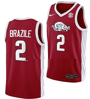 Trevon Brazile Jersey #2 Arkansas Razorbacks College Basketball Road Red