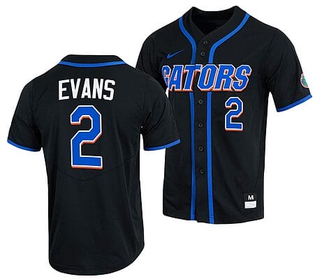 Ty Evans Jersey #2 Florida Gators College Baseball Full-Button Black