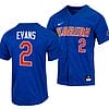 Ty Evans Jersey #2 Florida Gators College Baseball Full-Button Royal
