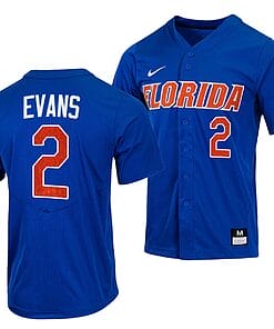 Ty Evans Jersey #2 Florida Gators College Baseball Full-Button Royal