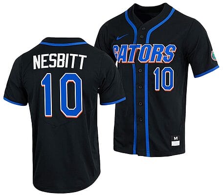 Tyler Nesbitt Jersey #10 Florida Gators College Baseball Full-Button Black