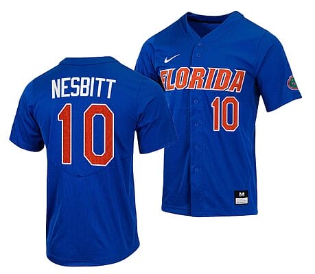 Tyler Nesbitt Jersey #10 Florida Gators College Baseball Full-Button Royal