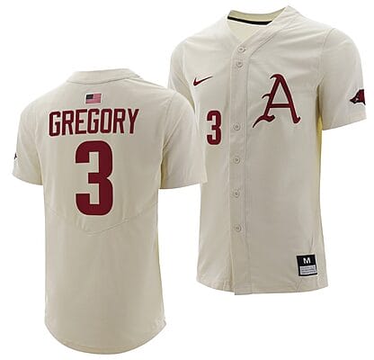 Zack Gregory Jersey #3 Arkansas Razorbacks College Baseball Full-Button Natural