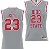 Zed Key Jersey #23 Ohio State Buckeyes College Basketball Lightweight Gray