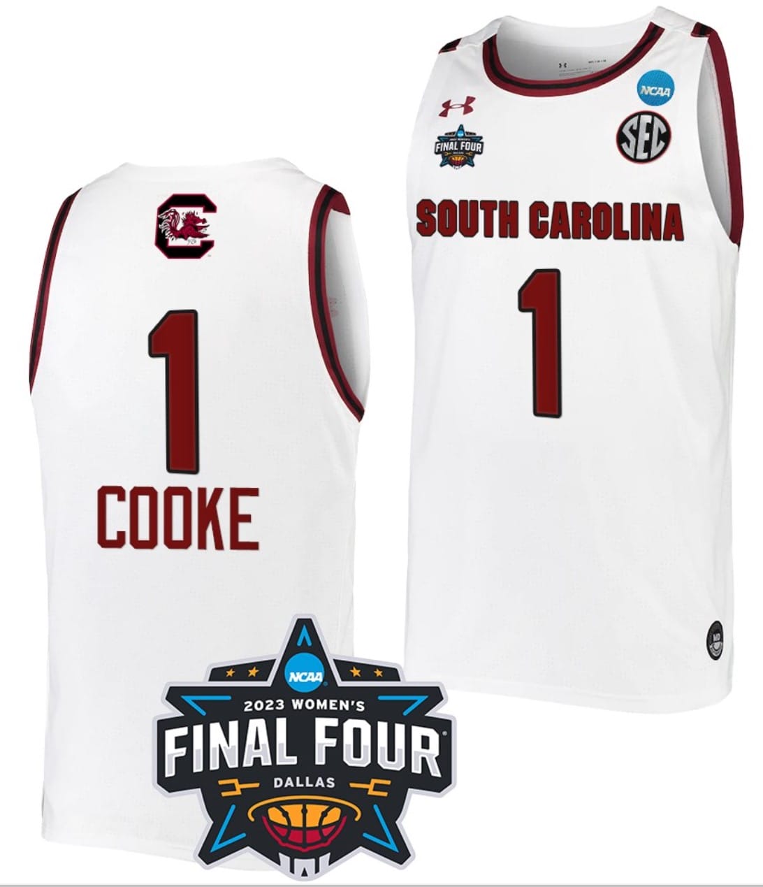 Zia Cooke Jersey #1 South Carolina Gamecocks College Basketball 2023 NCAA Final Four Garnet White