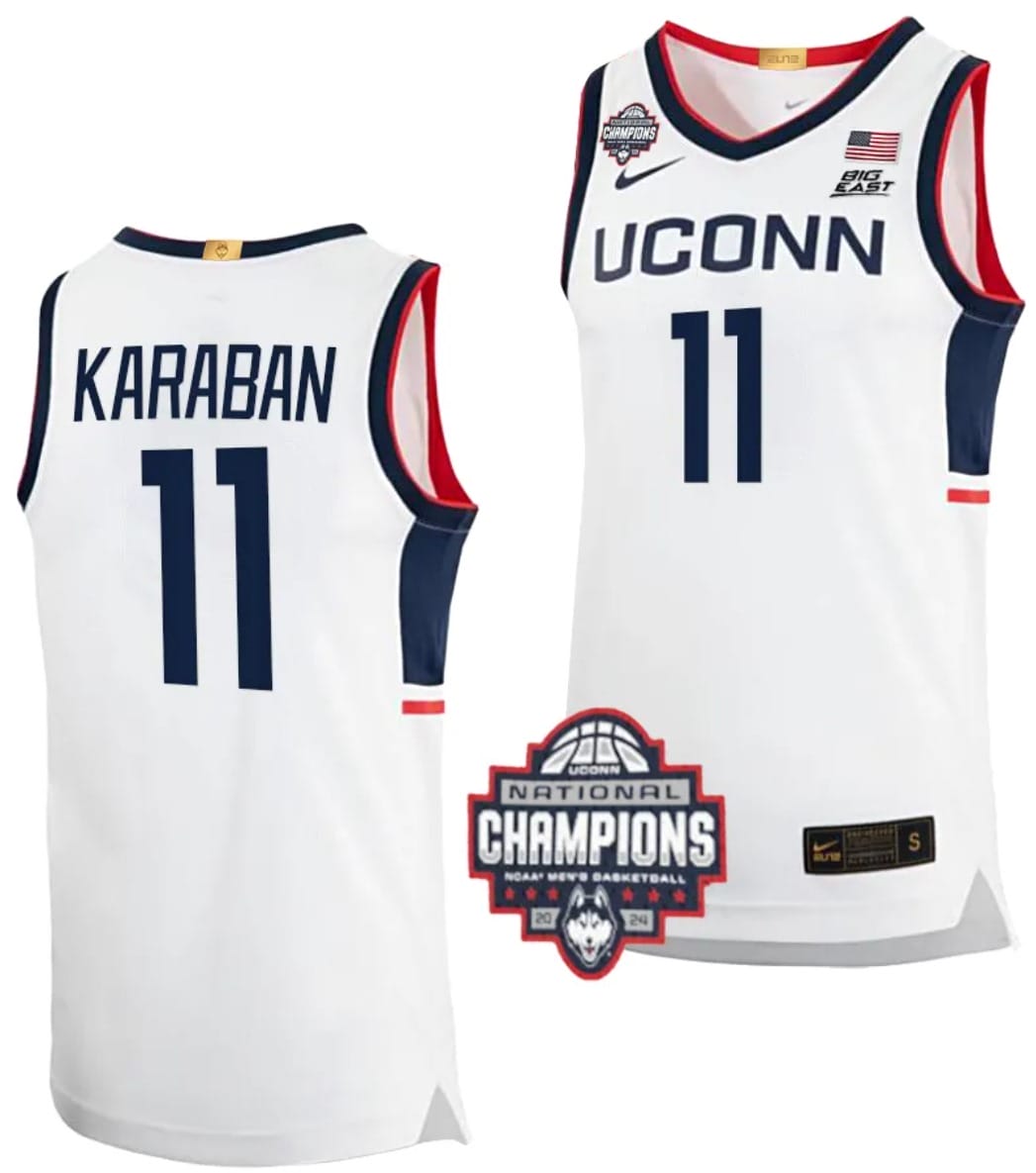 Alex Karaban Jersey #11 UConn Huskies 2024 NCAA Basketball National Champions White Elite
