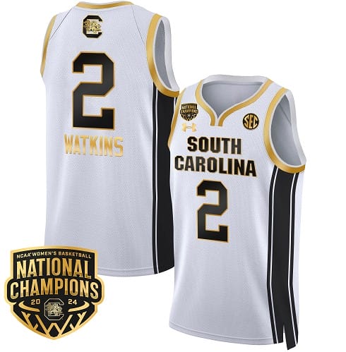 Ashlyn Watkins Jersey #2 South Carolina Gamecocks Basketball 2024 National Champions All Stitched White Gold