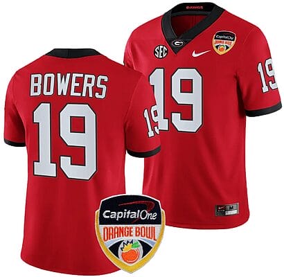 Brock Bowers Jersey #19 Georgia Bulldogs Orange Bowl Patch 2023 College Football Red