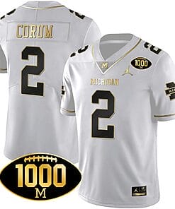 Blake Corum Jersey #2 Michigan Wolverines 1000 Wins Patch Football All Stitched White Gold
