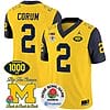Blake Corum Jersey #2 Michigan Wolverines Vapor Stitched 1000 Wins Rose Bowl Patch Navy Sleeves