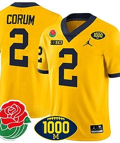 Blake Corum Jersey #2 Michigan Wolverines 1000 Wins & Rose Bowl Patch Special Yellow