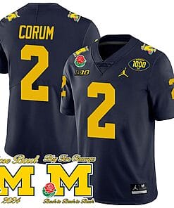 Blake Corum Jersey #2 Michigan Wolverines 1000 Wins Rose Bowl Big Ten Champs Patch Navy