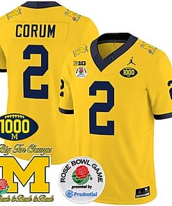 Blake Corum Jersey #2 Michigan Wolverines Vapor Stitched 1000 Wins Rose Bowl Patch Maize