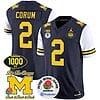 Blake Corum Jersey #2 Michigan Wolverines Vapor Stitched 1000 Wins Rose Bowl Patch White Sleeves