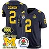 Blake Corum Jersey #2 Michigan Wolverines Vapor Stitched 1000 Wins Rose Bowl Patch Navy