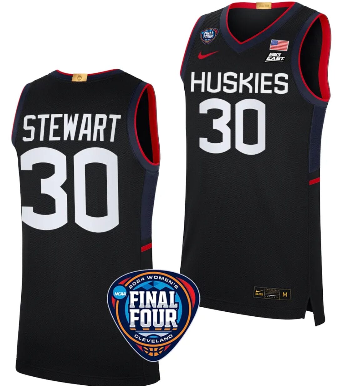 Breanna Stewart Jersey #30 UConn Huskies Basketball 2024 NCAA March Madness Final Four Black