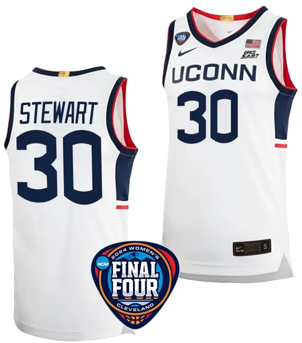 Breanna Stewart Jersey #30 UConn Huskies Basketball 2024 NCAA March Madness Final Four White