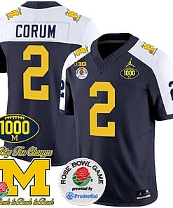 Blake Corum Jersey #2 Michigan Wolverines Vapor Stitched 1000 Wins Rose Bowl Patch Alternate