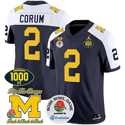 Blake Corum Jersey #2 Michigan Wolverines Vapor Stitched 1000 Wins Rose Bowl Patch Alternate