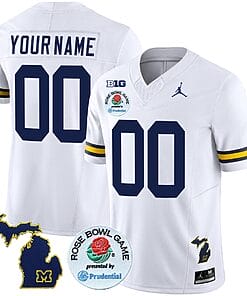 Custom Michigan Wolverines Jersey Name and Number Vapor Limited Rose Bowl Patch White