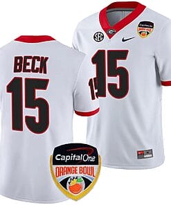 Carson Beck Jersey #15 Georgia Bulldogs Orange Bowl Patch 2023 College Football White