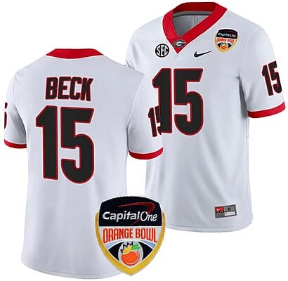 Carson Beck Jersey #15 Georgia Bulldogs Orange Bowl Patch 2023 College Football White