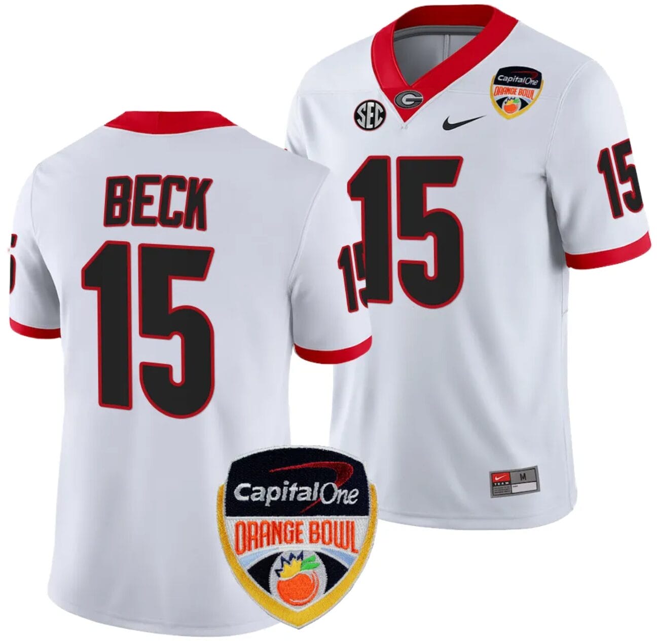 Carson Beck Jersey #15 Georgia Bulldogs Orange Bowl Patch 2023 College Football White