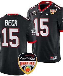 Carson Beck Jersey #15 Georgia Bulldogs Orange Bowl Patch 2023 College Football Black