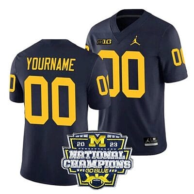 Custom Michigan Wolverines Jersey Name and Number Football 2023 National Champions Patch Navy