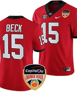 Carson Beck Jersey #15 Georgia Bulldogs Orange Bowl Patch 2023 College Football Red