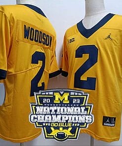 Charles Woodson Jersey #2 Michigan Wolverines Football 2023 National Champions Patch Yellow