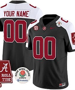 Custom Alabama Crimson tide Jersey Name and Number Rose Bowl Patch Football Black Alternate