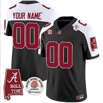 Custom Alabama Crimson Jersey Name and Number Rose Bowl Patch Football Black Alternate