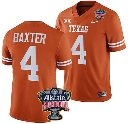 CJ Baxter Jersey #4 Texas Longhorns Allstate Sugar Bowl Patch 2024 College Football Orange