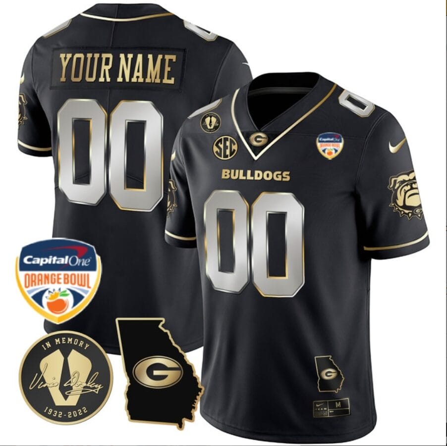 Custom Georgia Bulldogs Jersey Name and Number Orange Bowl Patch Football Black Limited