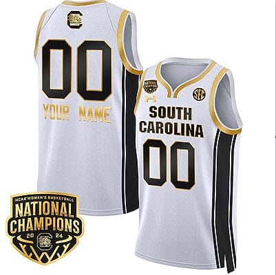 Custom South Carolina Gamecocks Basketball Jersey Name and Number 2024 National Champions All Stitched White Gold