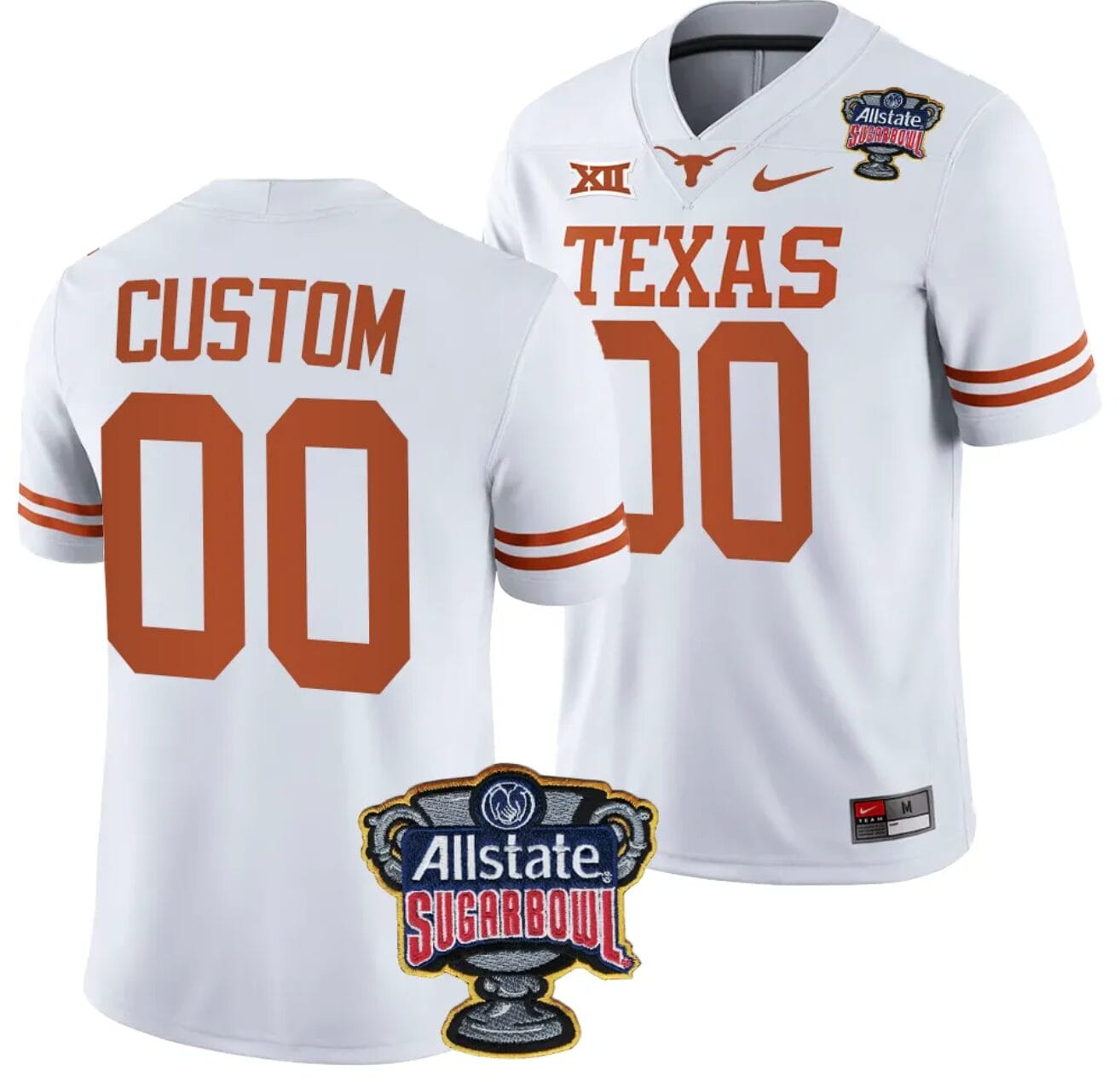 Custom Texas Longhorns Jersey Name and Number Allstate Sugar Bowl Patch 2024 College Football White