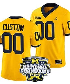 Custom Michigan Wolverines Jersey Name and Number Football 2023 National Champions Patch Yellow